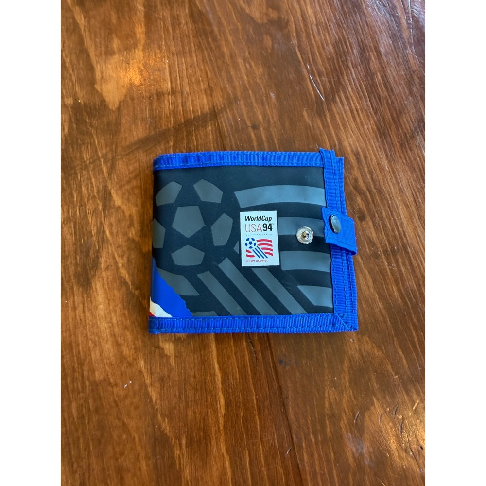 Vintage 1994 World Cup USA Soccer Nylon Tri-Fold Wallet Blue Black Snap Closure